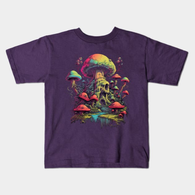 Psychedelic World Sketches Magic Shrooms Kids T-Shirt by FrogandFog